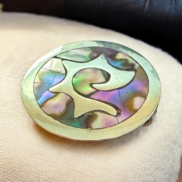 Vintage Sterling Silver Abalone Inlay Mosaic Pendant - Picture 4 of 5